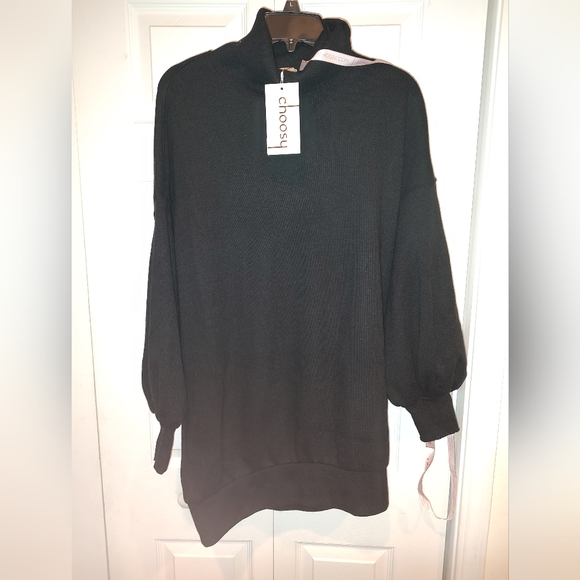 Choosy Black Turtleneck Oversized Balloon Sleeve Cozy Boyfriend Sweater Size S - Picture 3 of 4